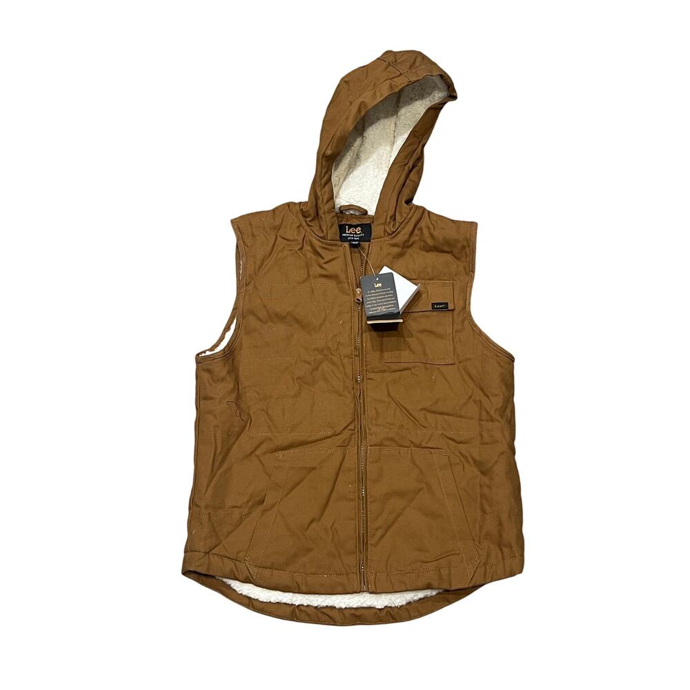 LEE Boys' Hooded Sherpa Lined Canvas Vest Size L In Wheat